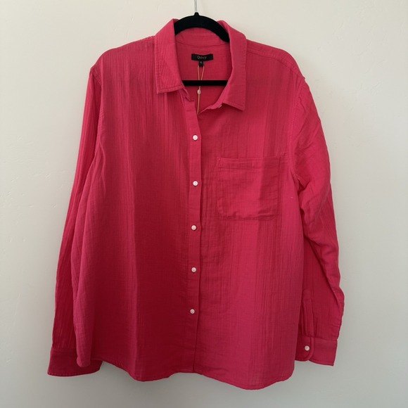 Quince Tops - QUINCE Shirt Womens XL Hot Pink Organic Cotton Long Sleeve Button‎ Up Preppy NWT
